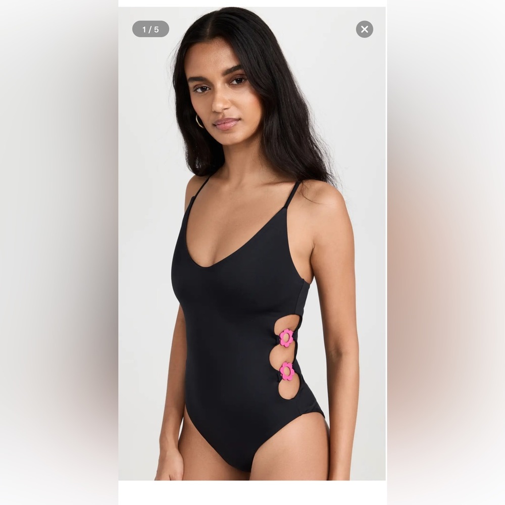 Beach Riot Susie Black One Piece with Pink Flowers